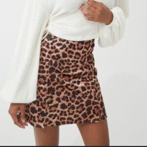 UO Printed Satin Notched Mini Skirt